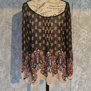 Bohemian Sheer Black and Cream Women's Paisley‎ Blouse
